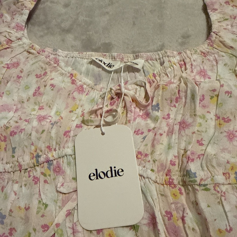 Anthropologie Elodie Pink and White Floral Crop Size M New Cottagecore Coquette - Picture 7 of 8